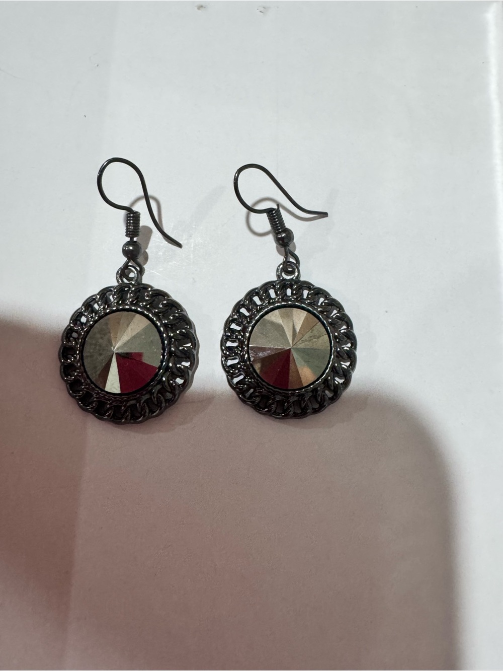 Dark Silver Faceted Round Dangle Earrings Goth Fairy Boho